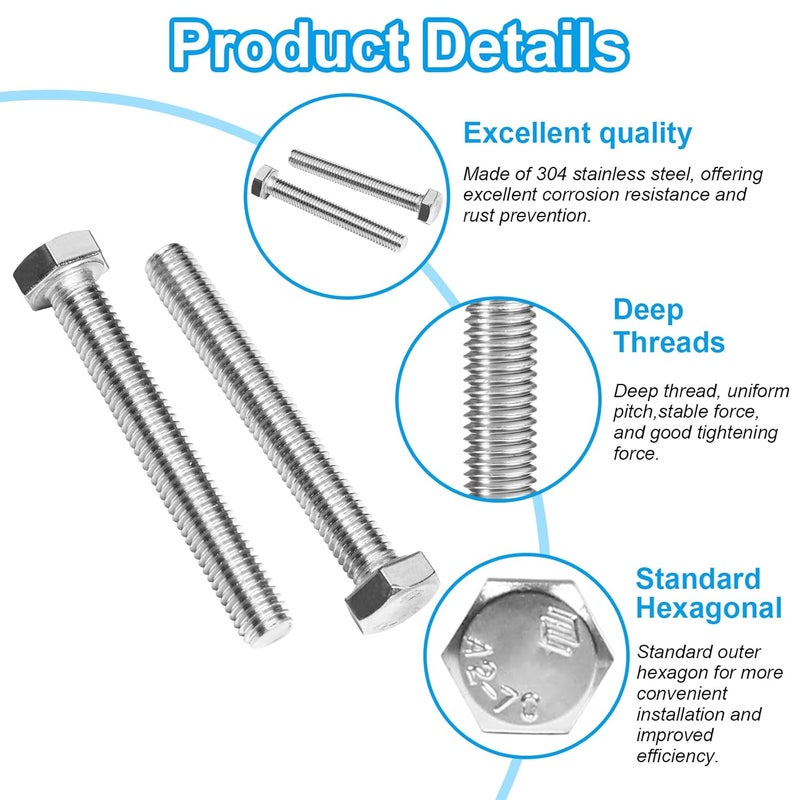 Yinpecly 25 Pcs M6 Hex Bolts M6-1.0 x 20mm Hex Head Screw Bolt 304 Stainless Steel M6-1.0mm Hexagon Bolts Hex Head Screws, Metric Machine Fully Thread, Bright Finish - Image 3